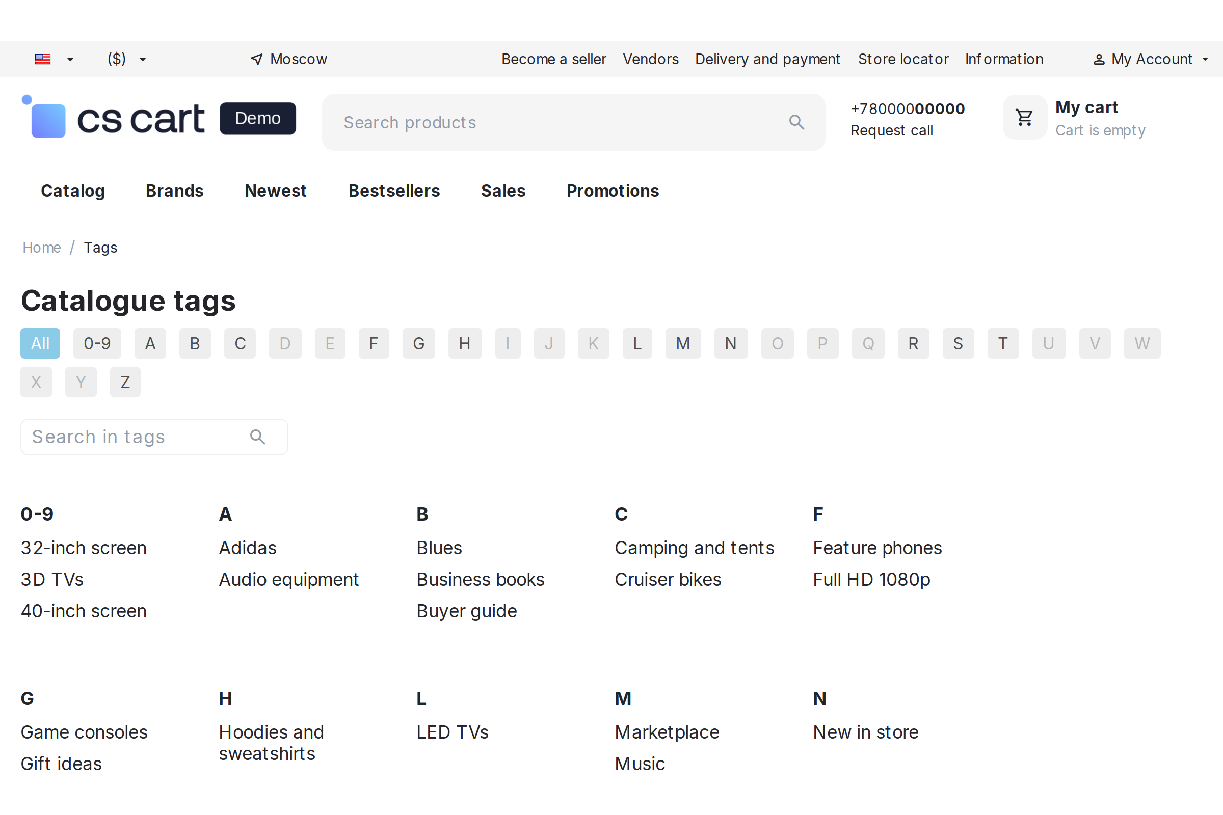 Tag list with the alphabet index