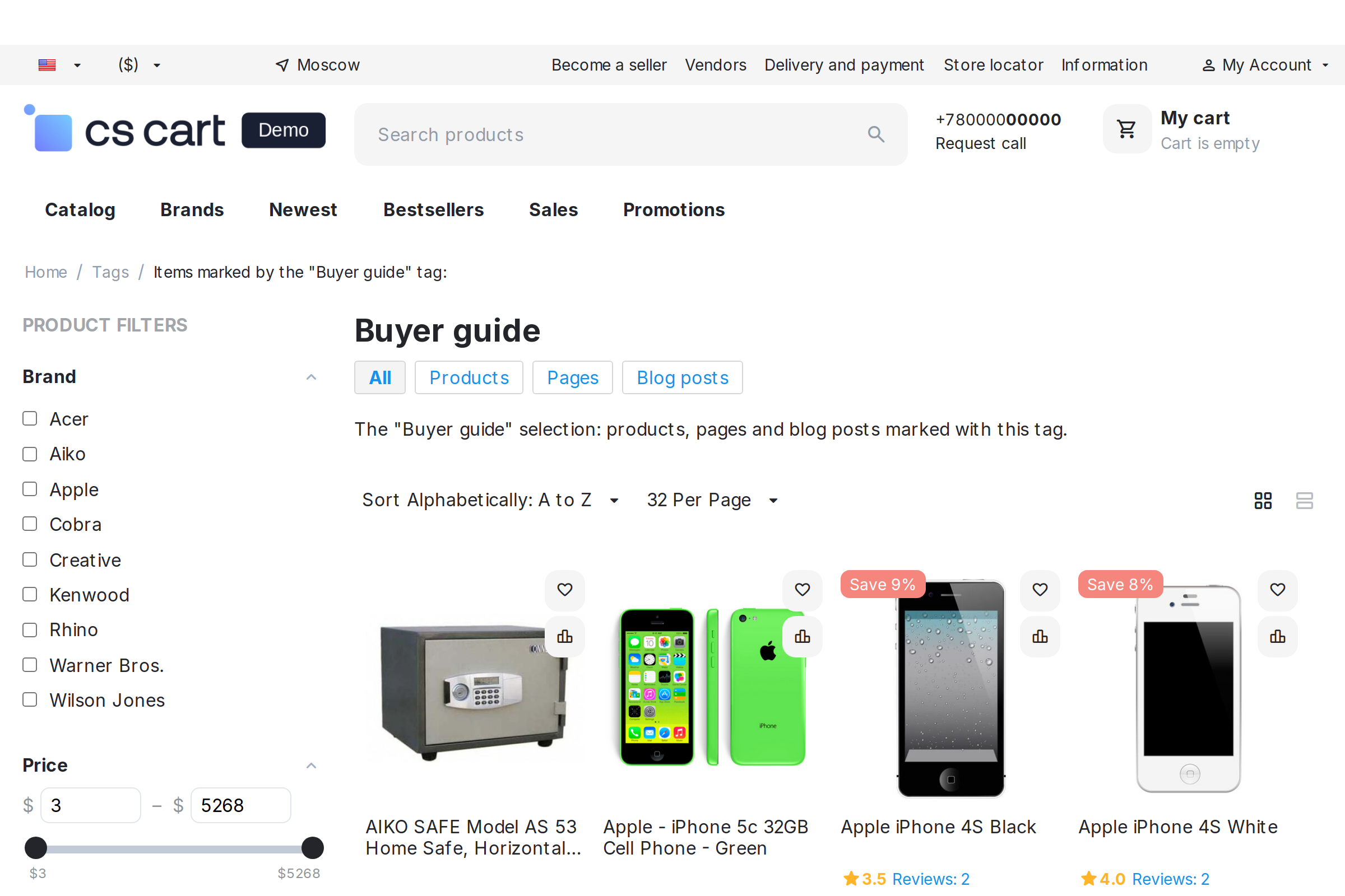 Tag page of the Extended Tags add-on for CS-Cart