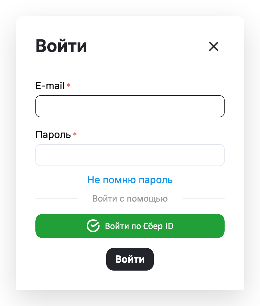 Окно входа из шапки магазина